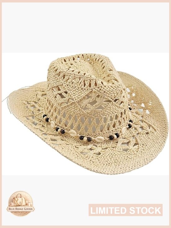 Accessories - Wide Brim Straw Cowboy Hat with Interchangeable Bands Women Sun Hat